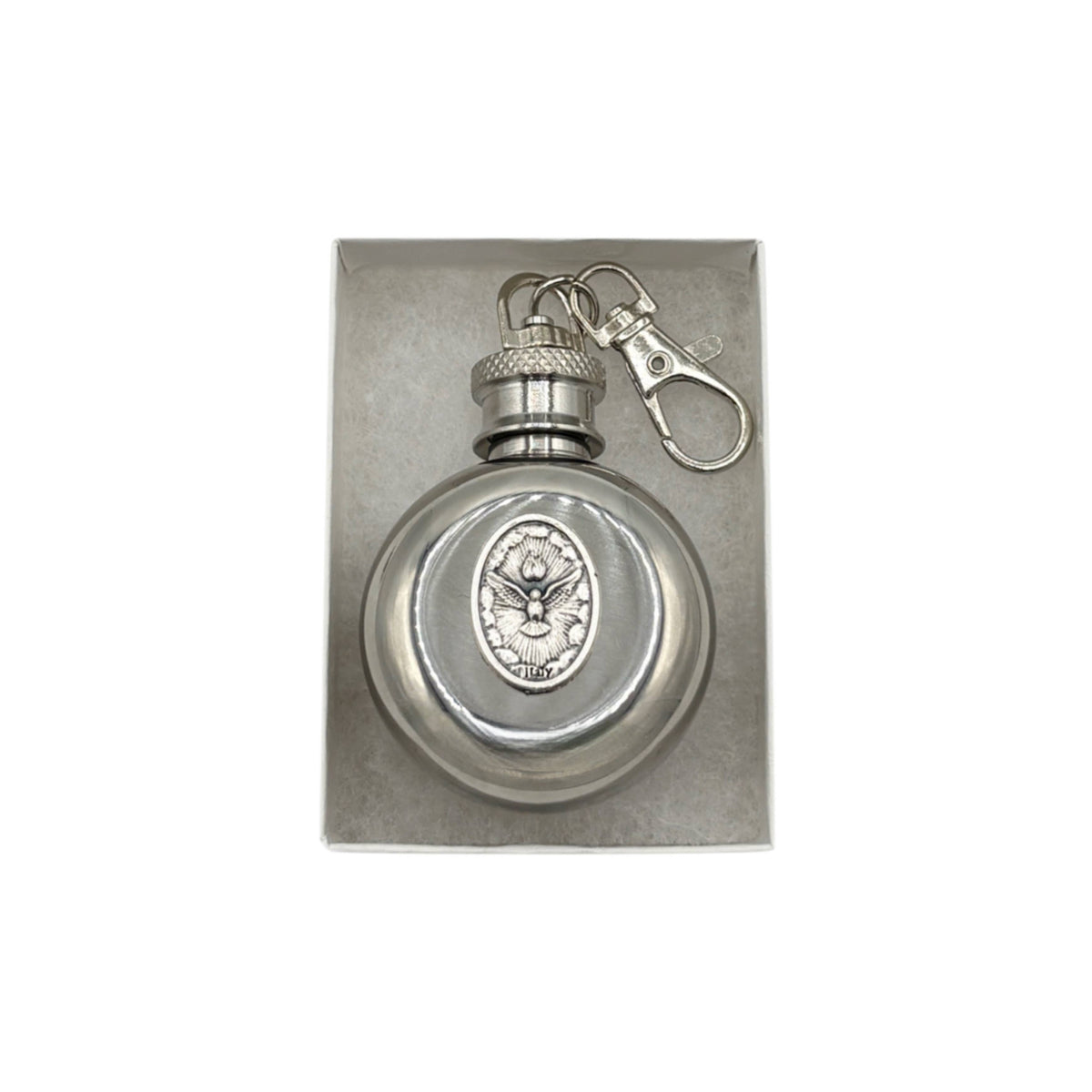 Holy Water Flask - Holy Spirit Round (SS) with Keyring 1 oz