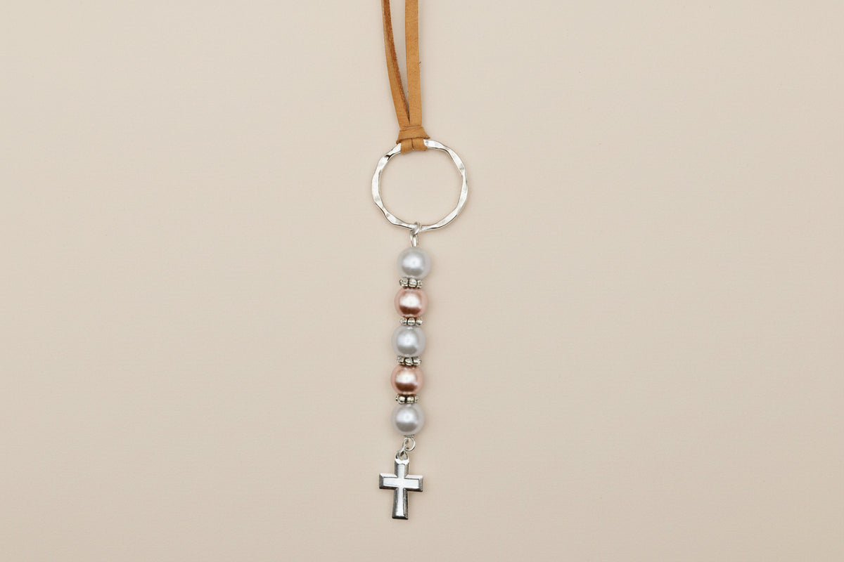 Pearl and Leather Cross Bookmark, religious bookmark