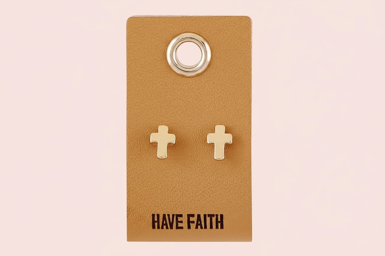 Leather Tag Earrings - Cross
