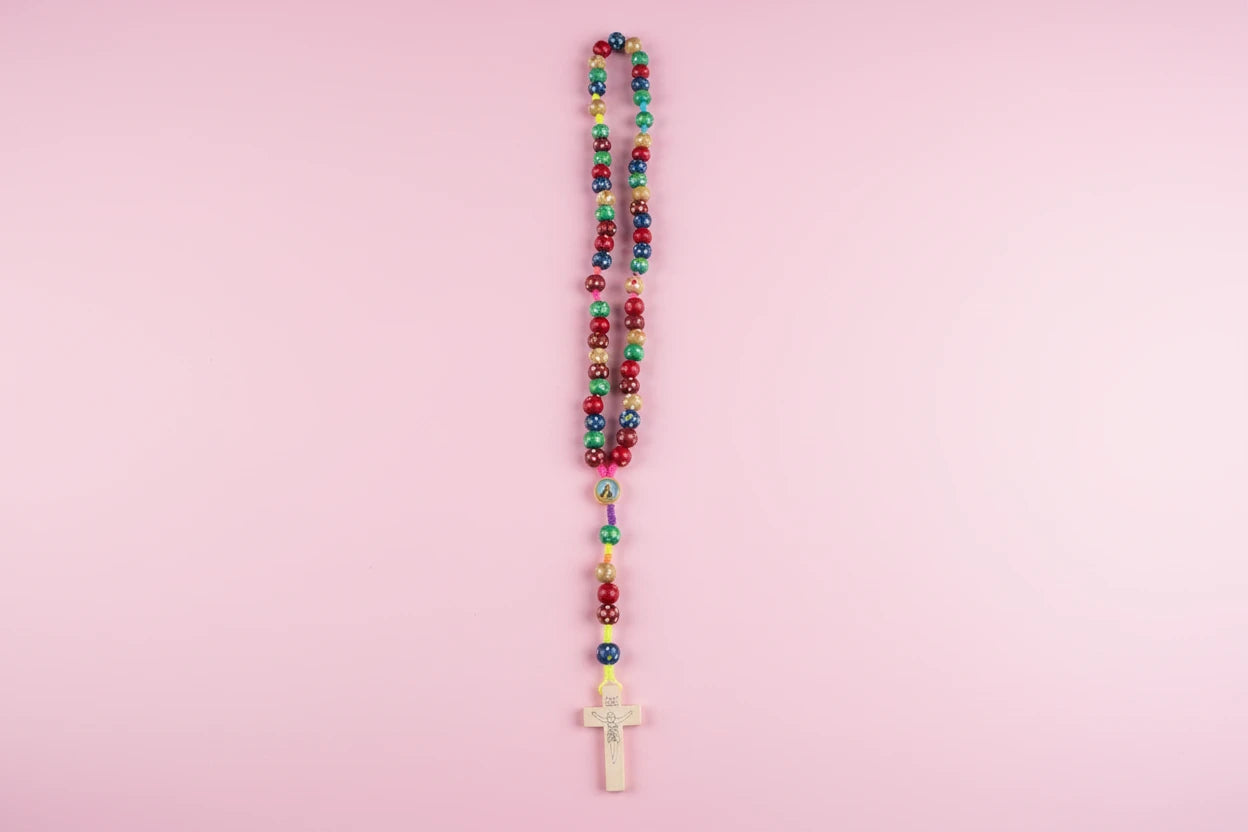 Colorful Wooden Polka-Dot Rosary For Kids