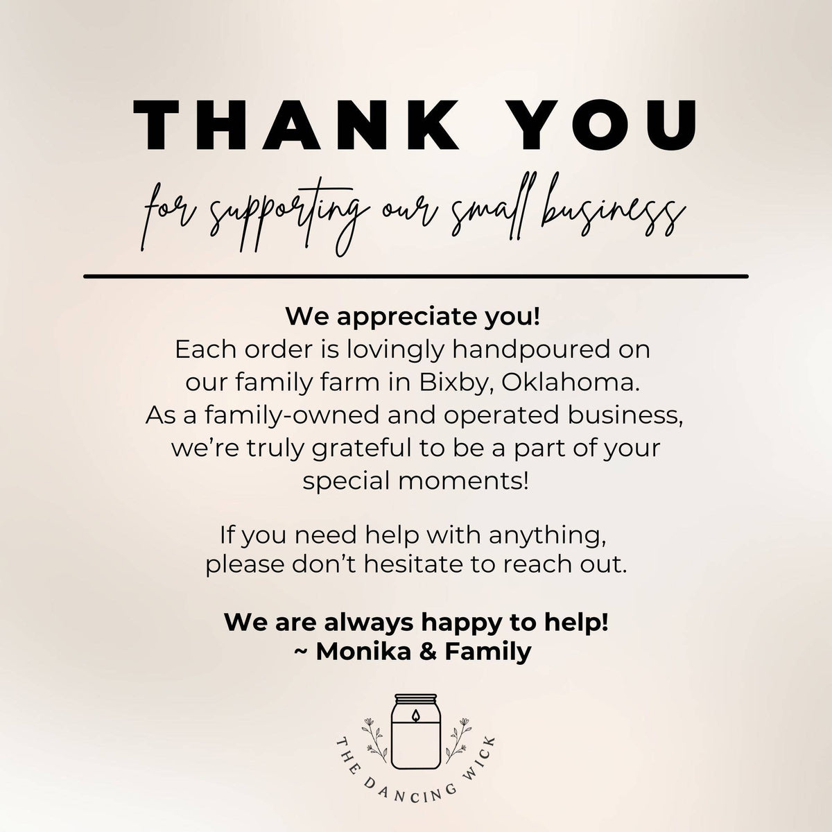 Thank you so much Gift Candle / Eucalyptus and Tea Scent: Small - 4 oz / Eucalyptus & Tea