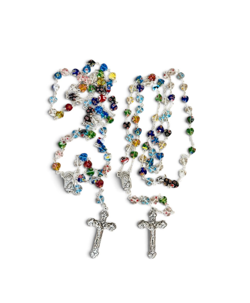 Murano Style Glass Heart Rosary