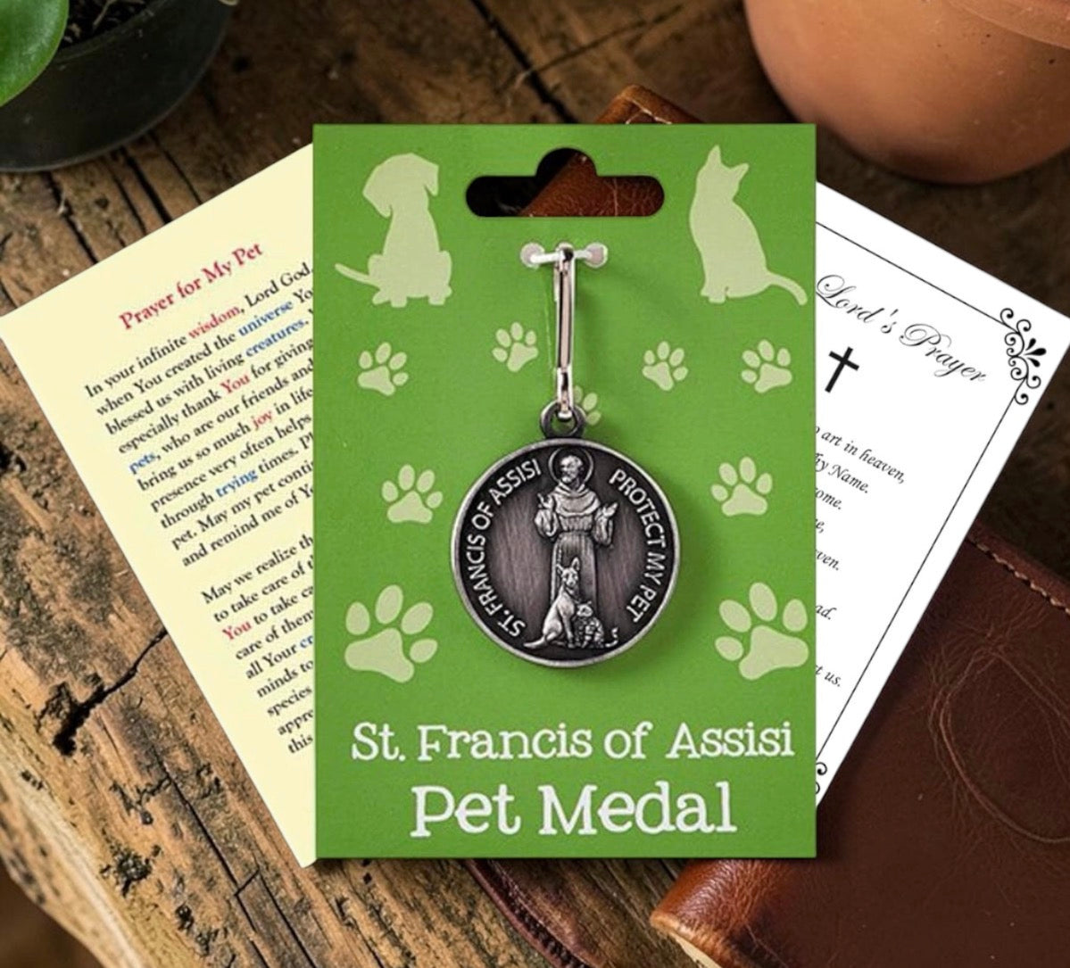 St. Francis Medal for Pets - Includes Lord's Prayer Card, Charm and Holy Card