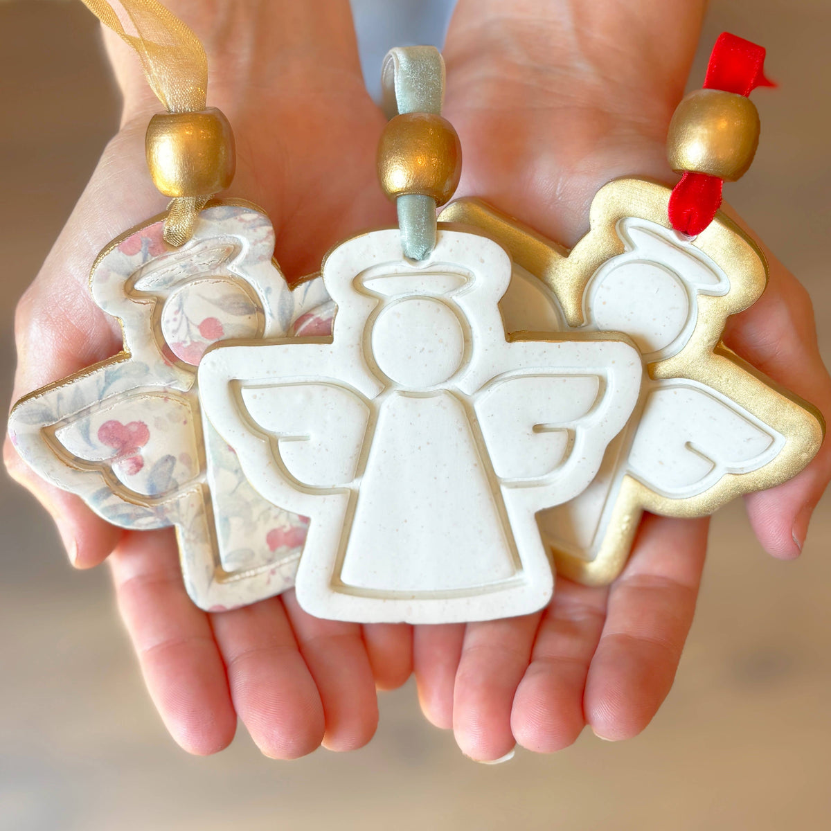 Hope Angel Ornament: Berry Pattern with Gold Ribbon