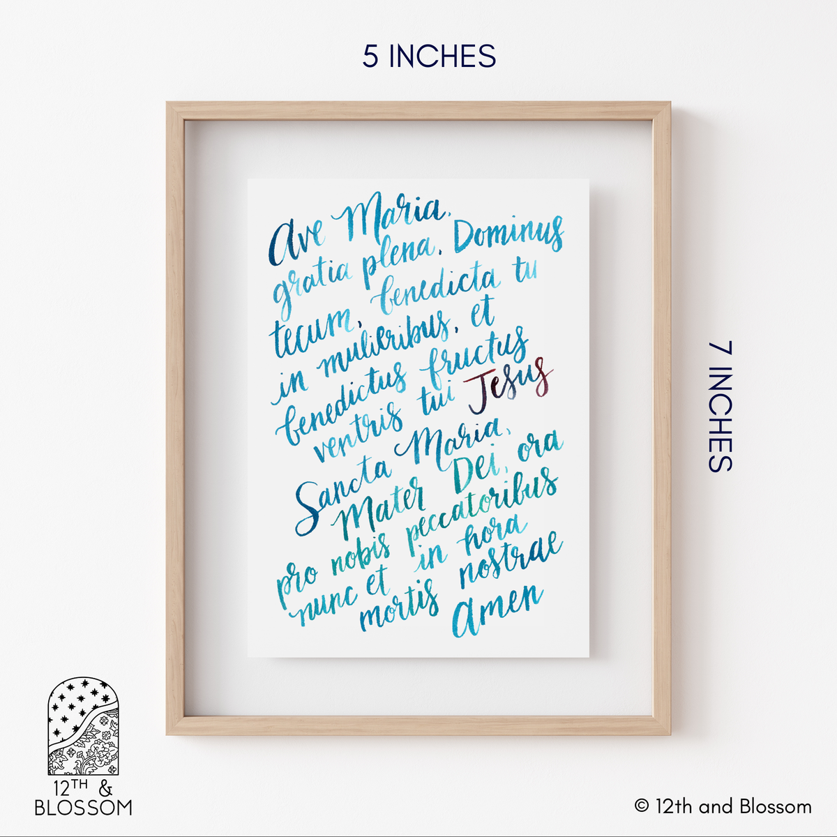 Ave Maria Watercolor Lettering Print: 5x7