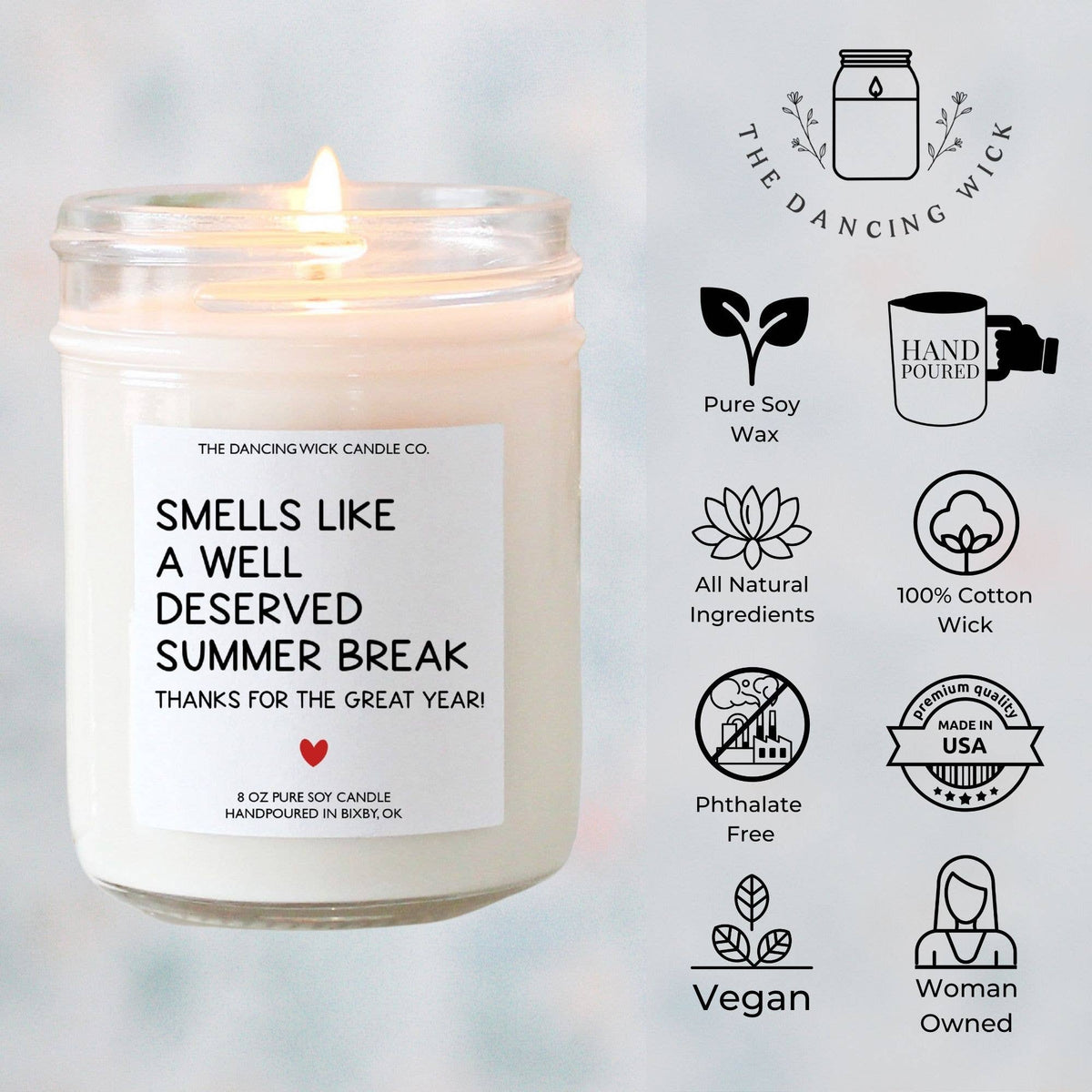 Funny Teacher Gift Candle / Smells Like Summer Break : Mini 4 oz candle / Aruba Coconut