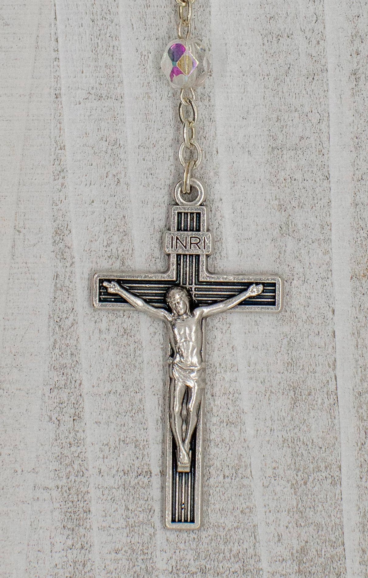 Crystal Clear Rosary Beads with Madonna Centerpiece
