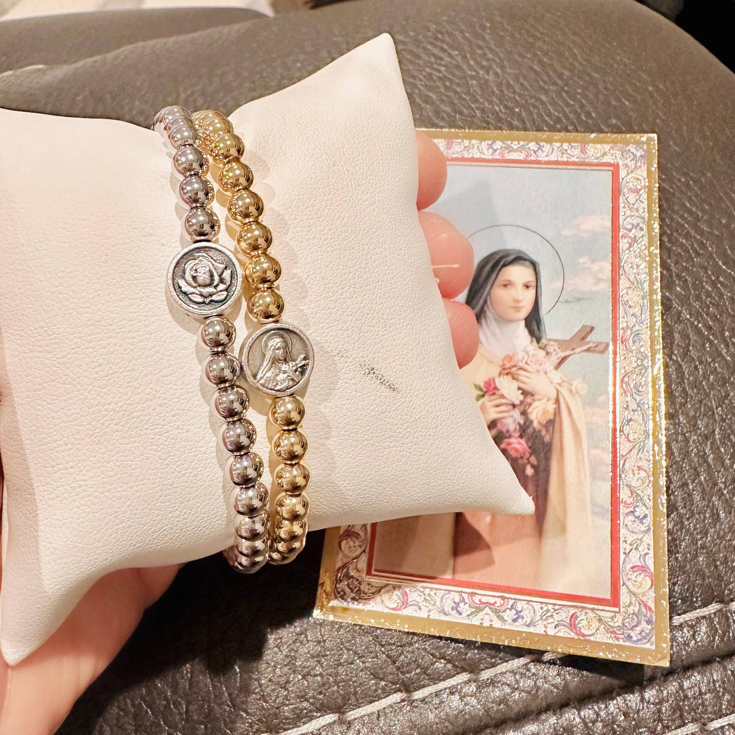 Subliminal Saint Therese Little Flower Beaded Bracelet: Gold or Silver