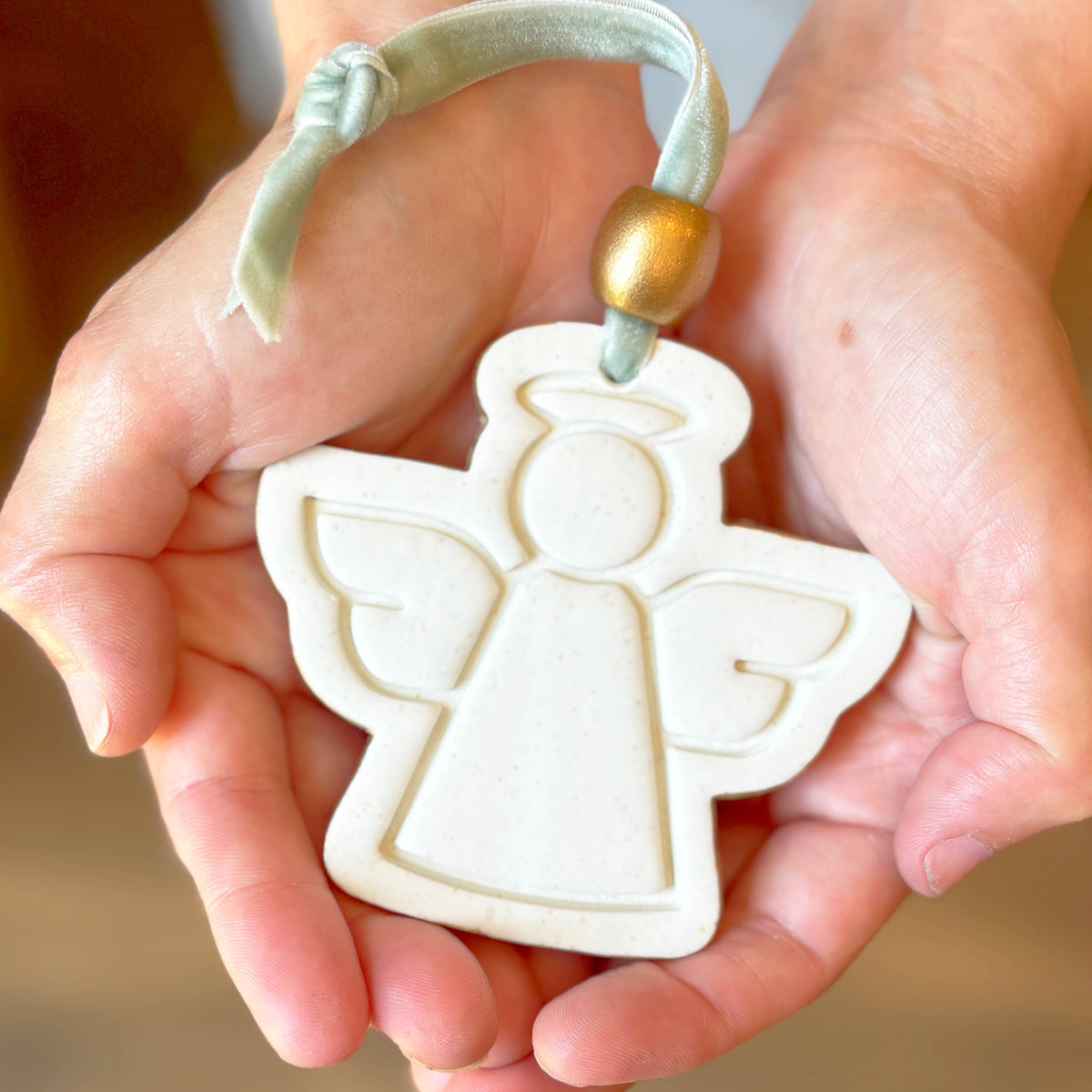 Hope Angel Ornament: Berry Pattern with Gold Ribbon
