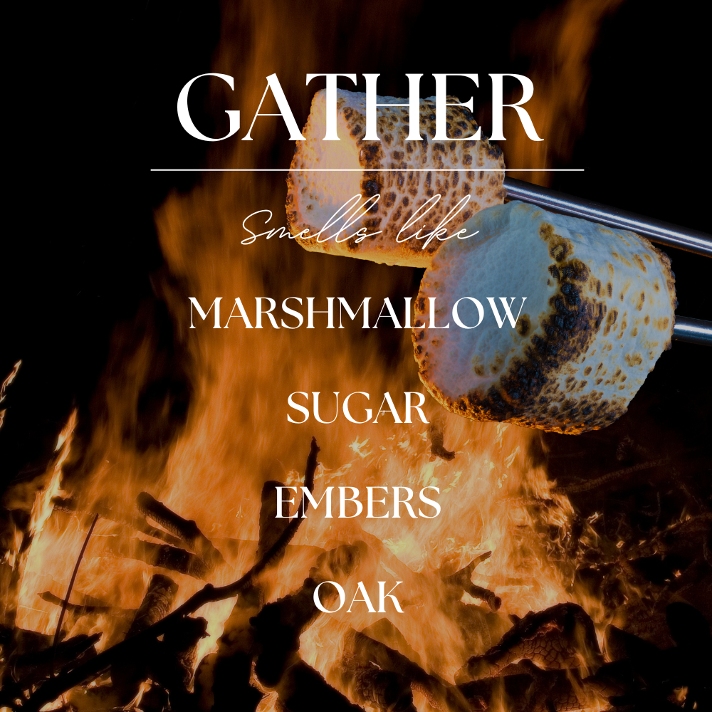 Gather | Campfire Marshmallow | 9oz Fall Candle: Natural Wood Lid