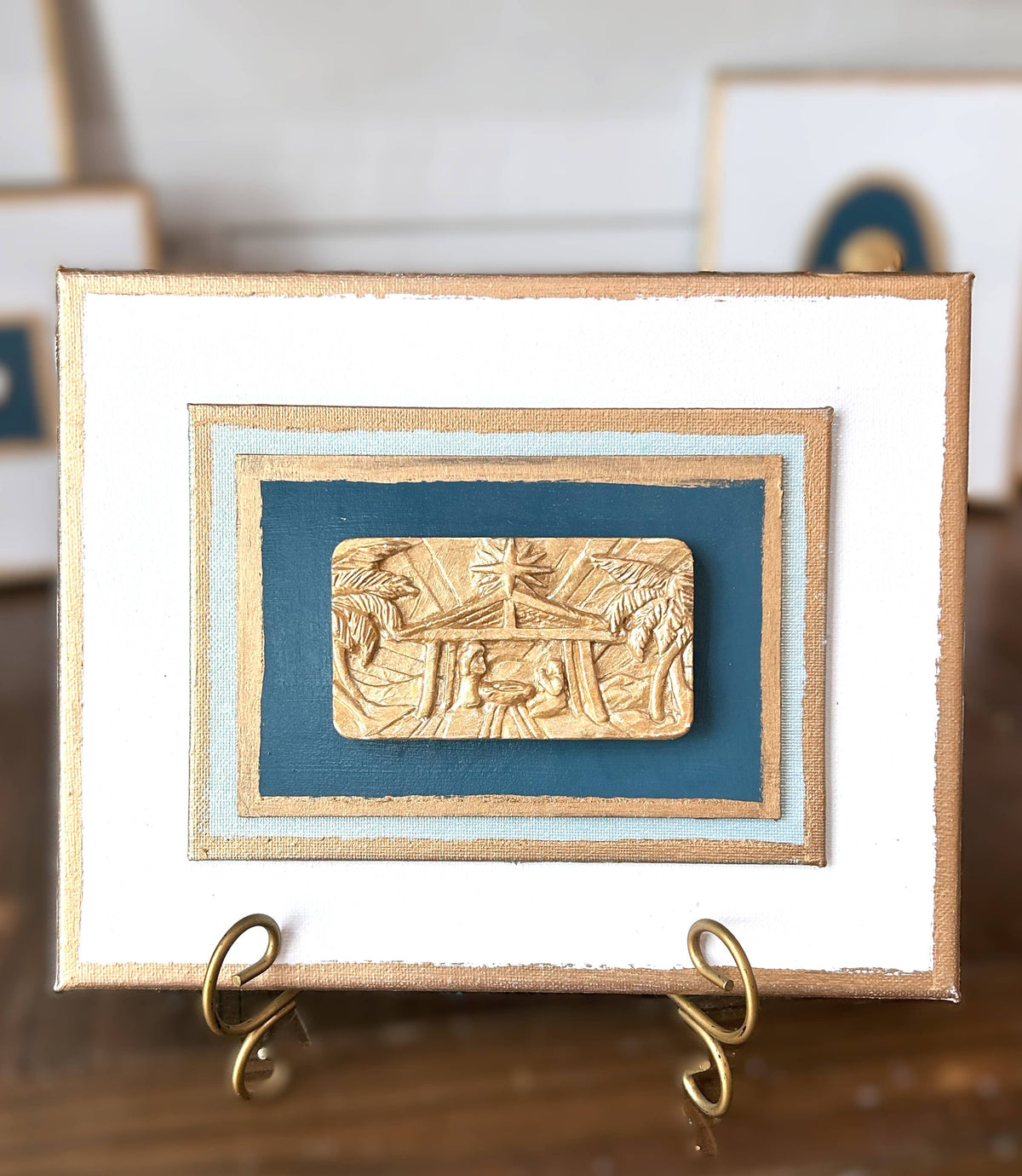Nativity Intaglios | Christmas holiday holy family madonna : 5x7 gold madonna/baby