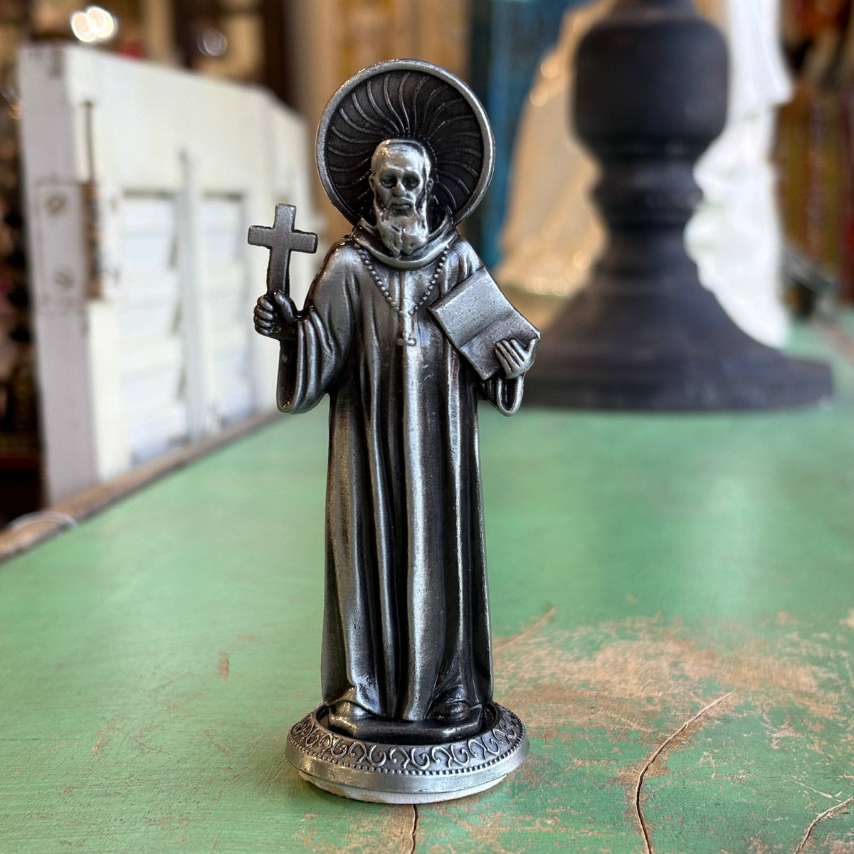St Benedict 3 1/2" Metal Statue