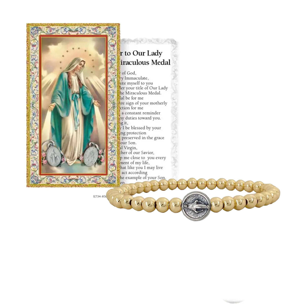 Subliminal Blessed Mother Miraculous Beaded Bracelet: Gold and Silver