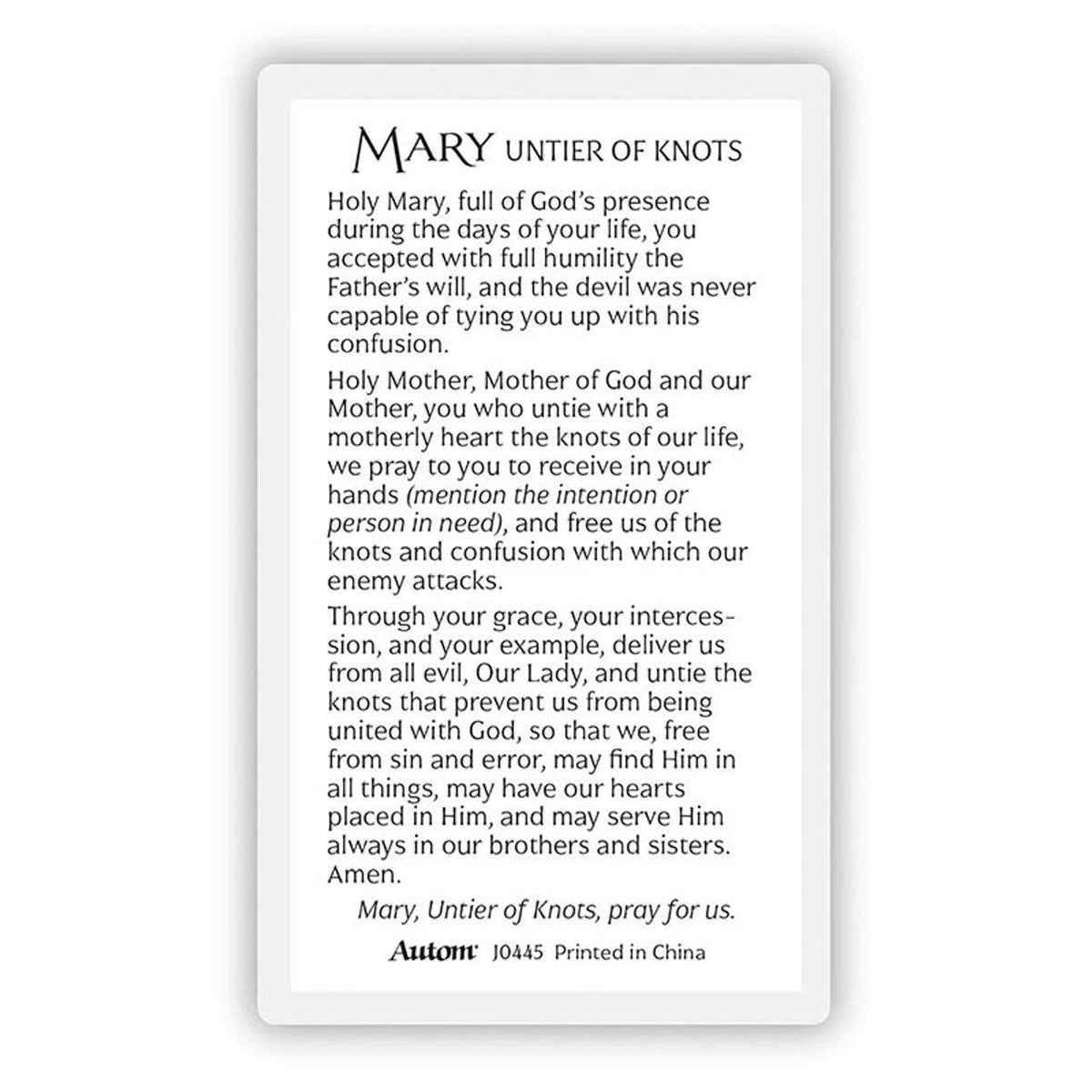 Laminated Mary and Jesus Prayer Cards: Our Lady of Guadalupe