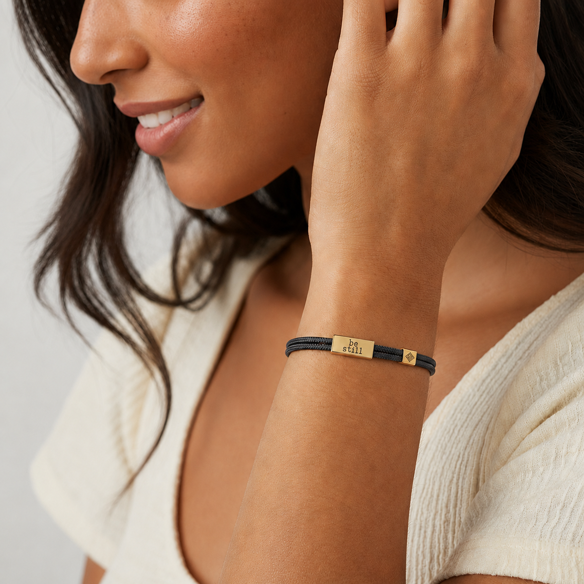 Sentiment Bracelet – Be Still | Exodus 14:14 | Black Cord
