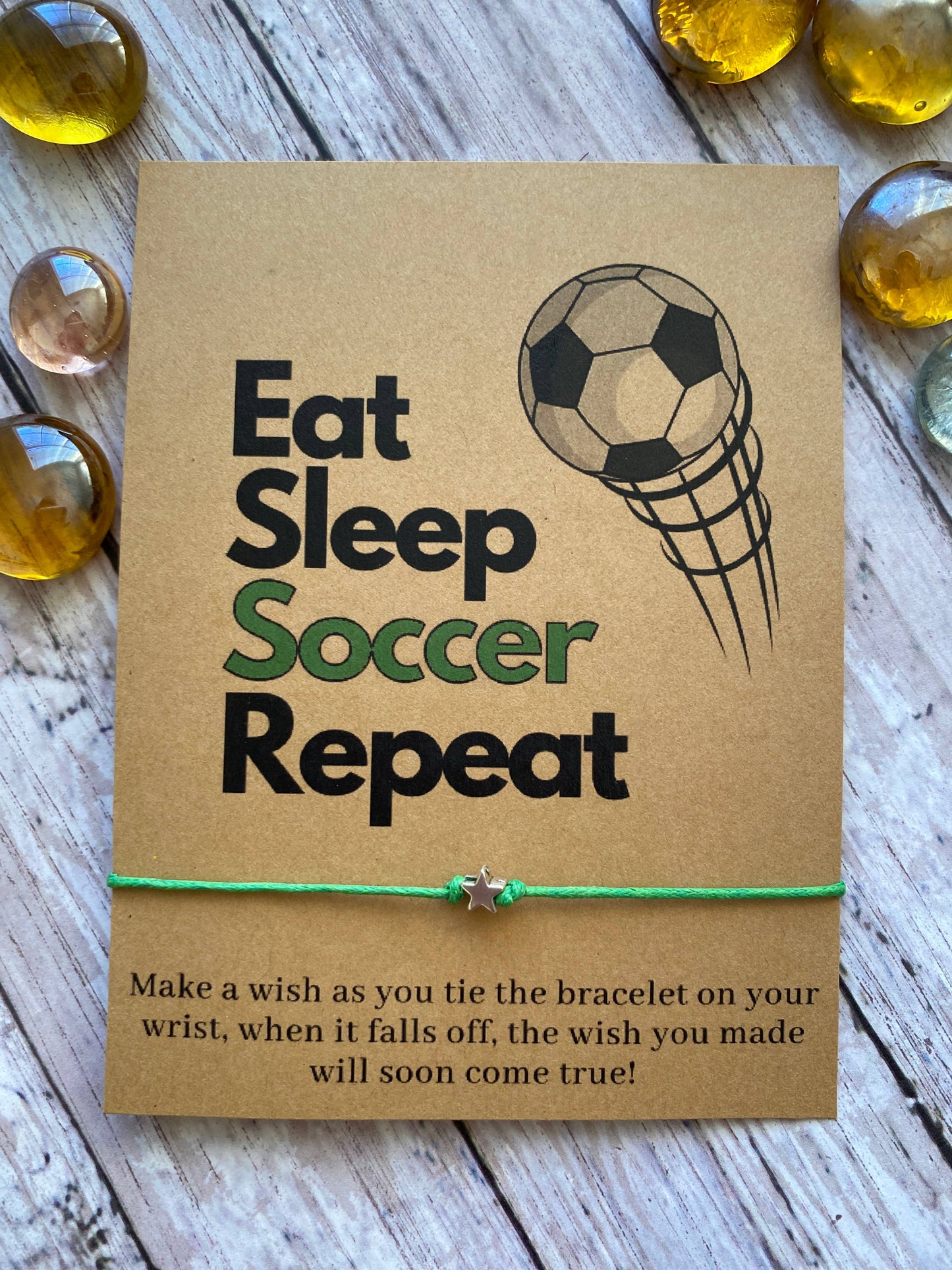 Eat Sleep Soccer Repeat, Soccer Wish Bracelet: RED