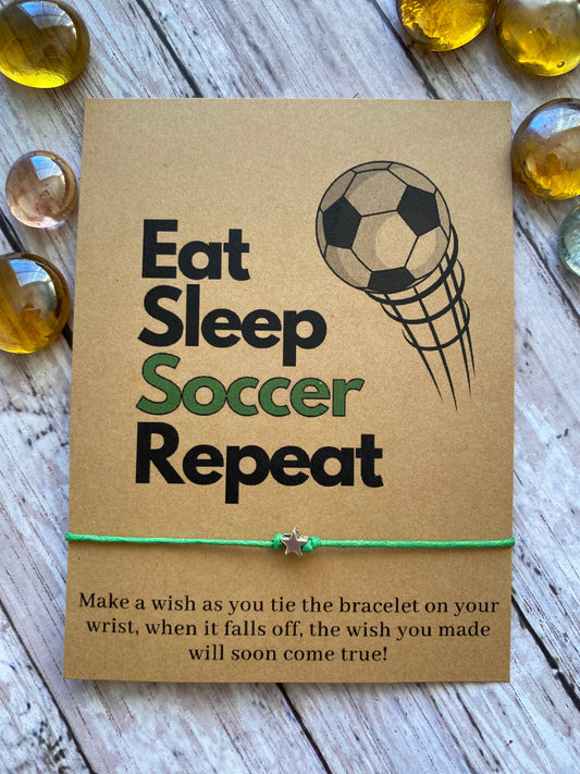 Eat Sleep Soccer Repeat, Soccer Wish Bracelet: GREEN