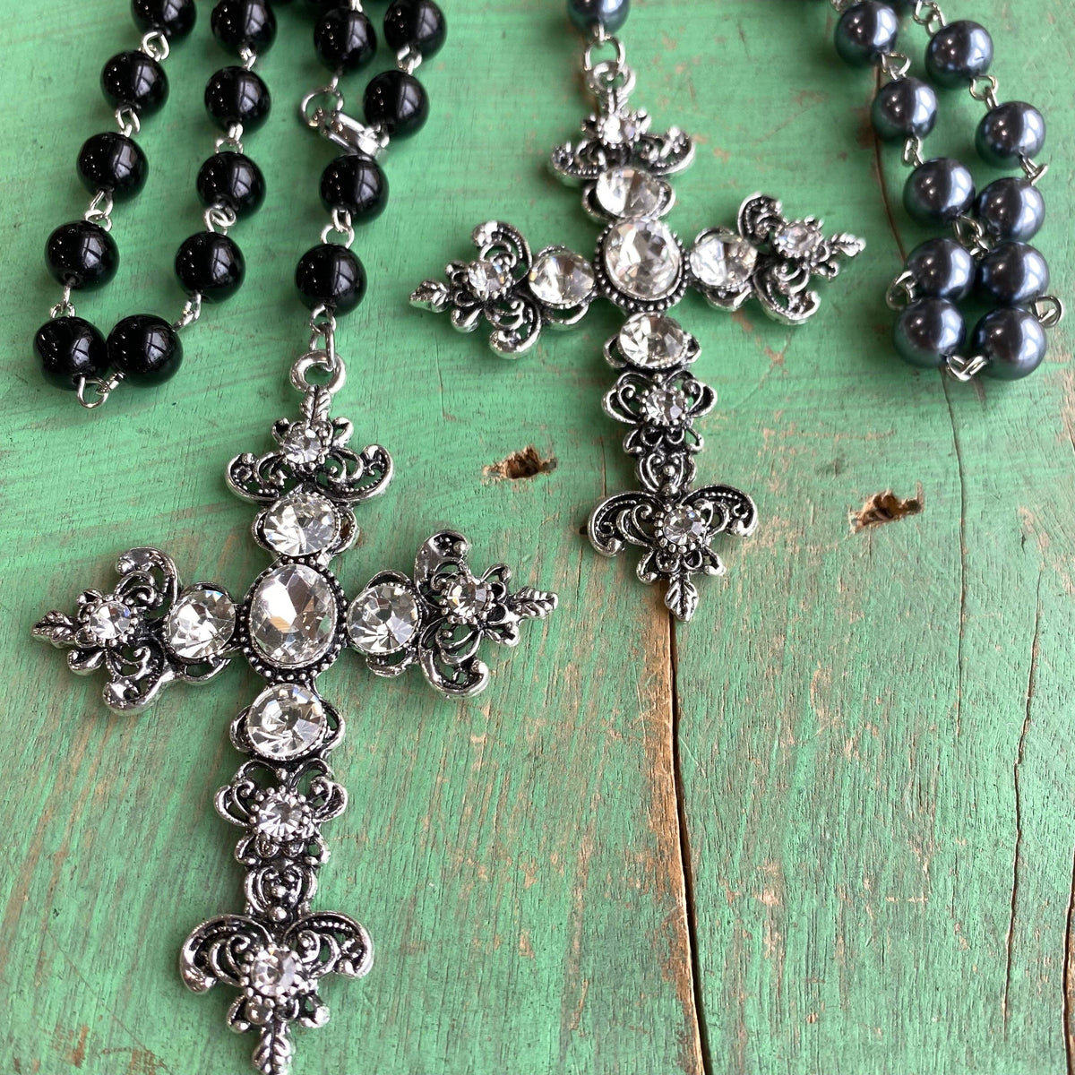 Black and Crystal Cross Car Blessing Rosary