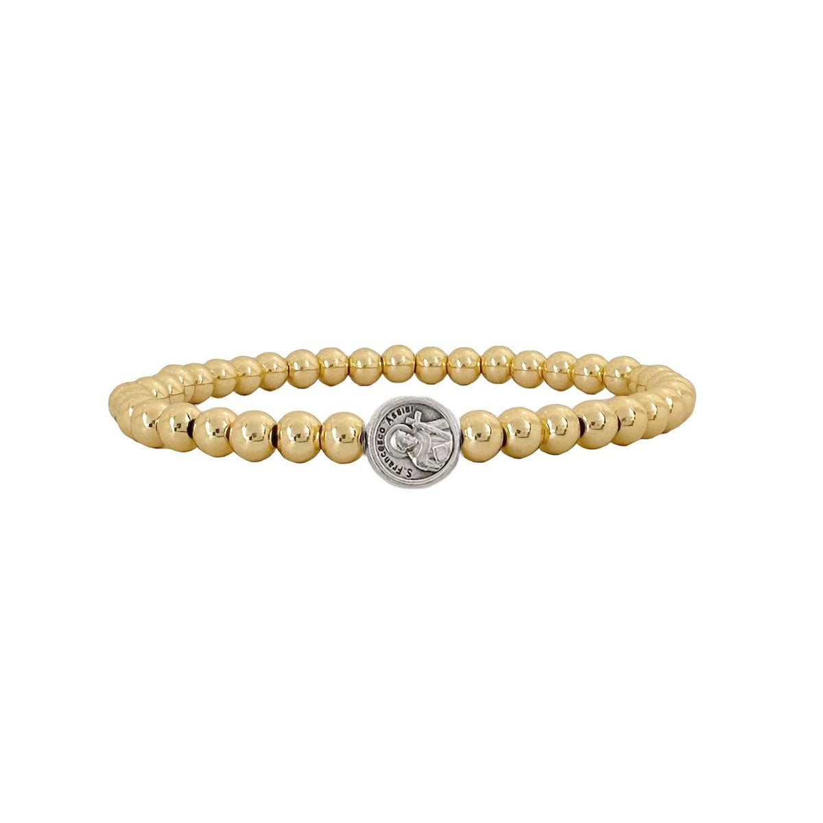 Subliminal Saint Francis Catholic Beaded Stretch Bracelet Prayer for Pets: Gold or Silver