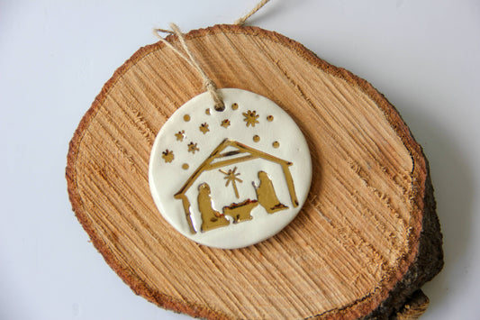 Gold Leaf Nativity Ornament - Prodigal Pottery