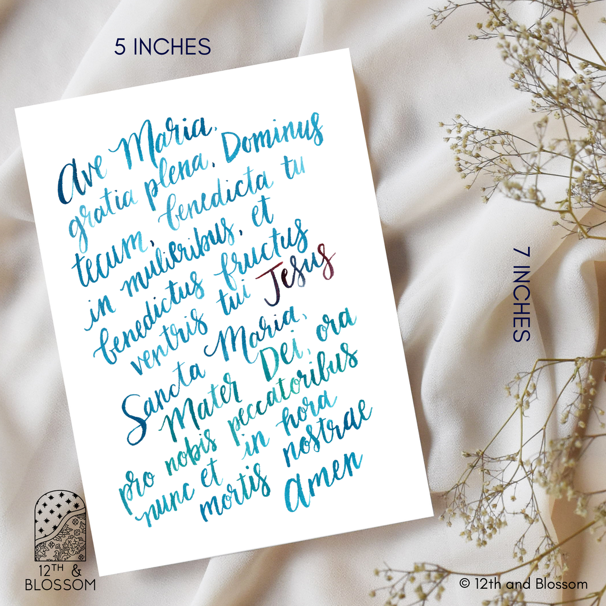 Ave Maria Watercolor Lettering Print: 5x7