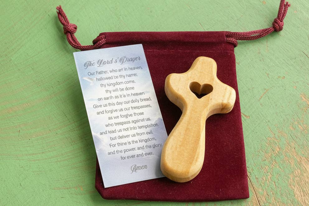 Comfort Palm Cross With Heart Cutout In Red Pouch