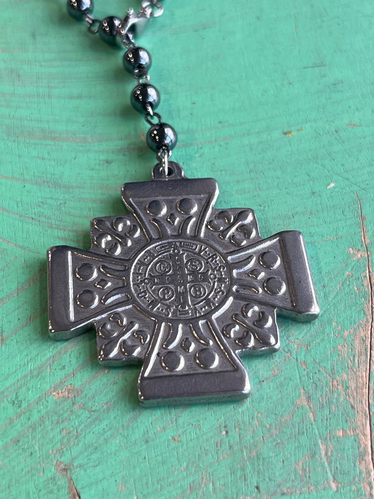 St Benedict Square Cross Car Blessing or Door Blessings: Gunmetal or Black