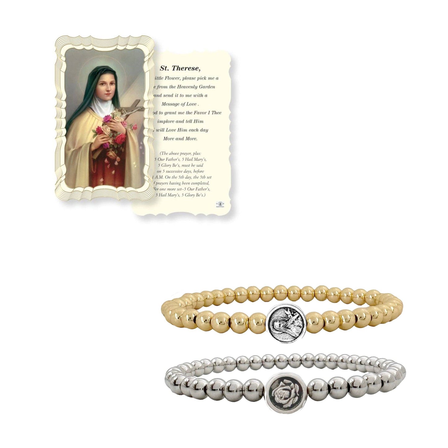 Subliminal Saint Therese Little Flower Beaded Bracelet: Gold or Silver