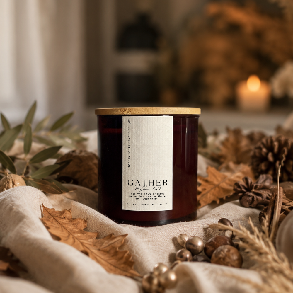 Gather | Campfire Marshmallow | 9oz Fall Candle: Natural Wood Lid