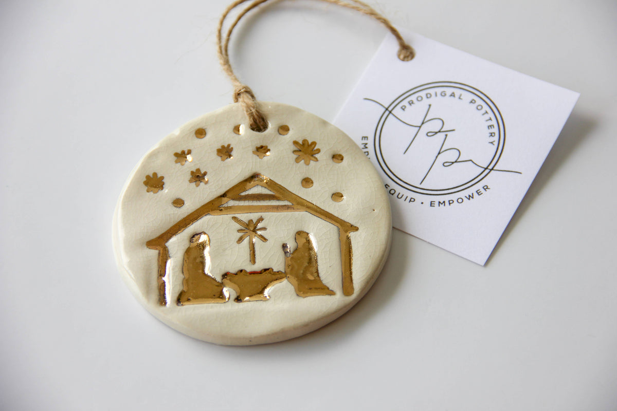 Gold Leaf Nativity Ornament - Prodigal Pottery