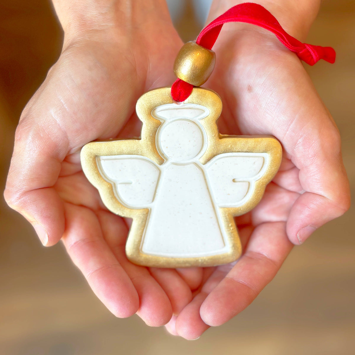 Hope Angel Ornament: Berry Pattern with Gold Ribbon