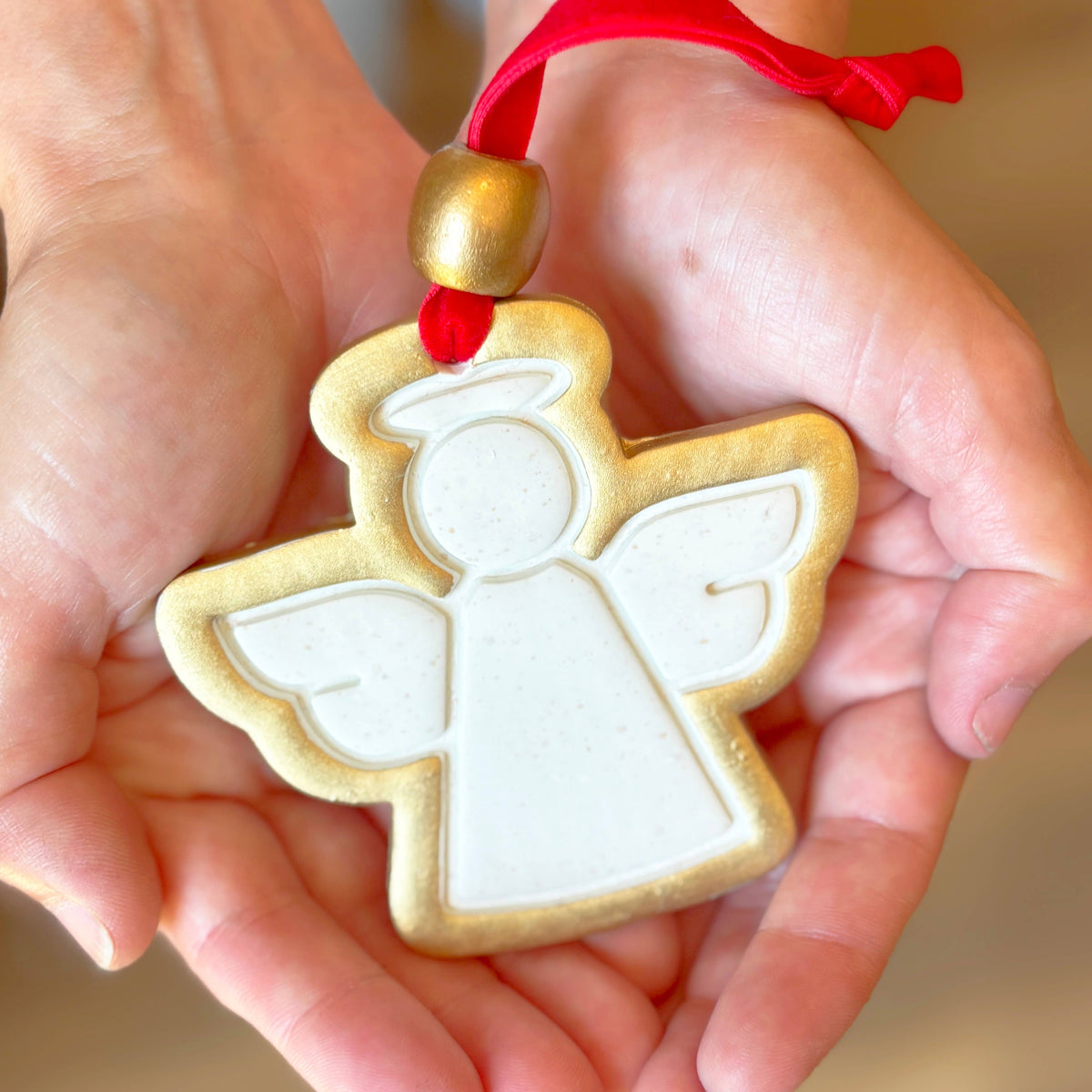 Hope Angel Ornament: White with Sage Ribbon