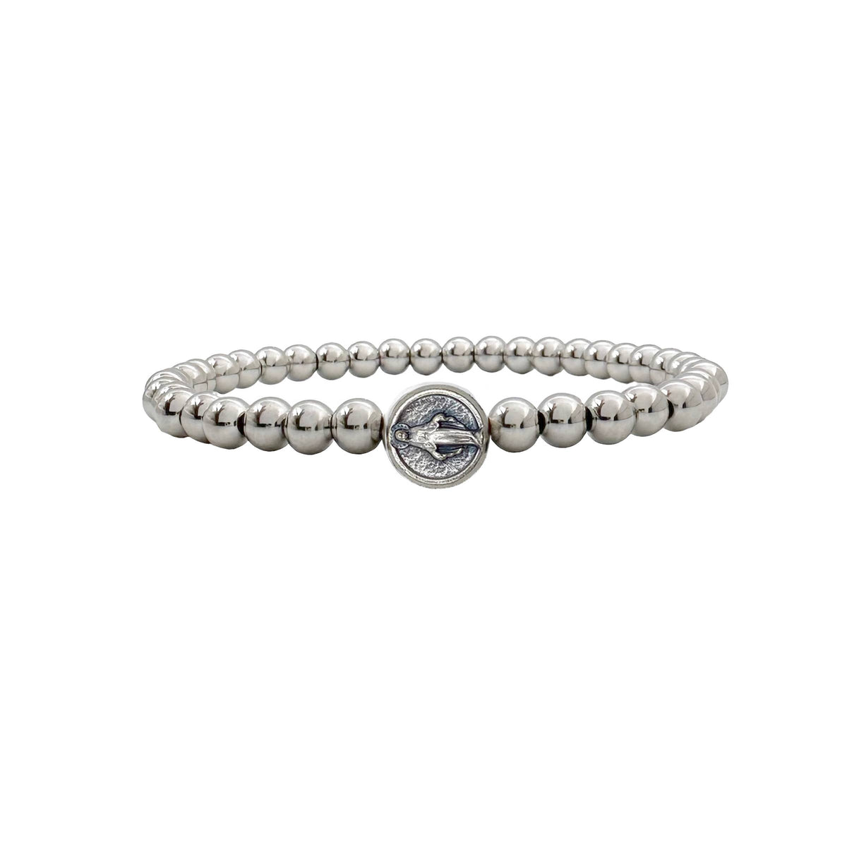 Subliminal Blessed Mother Miraculous Beaded Bracelet: Gold and Silver