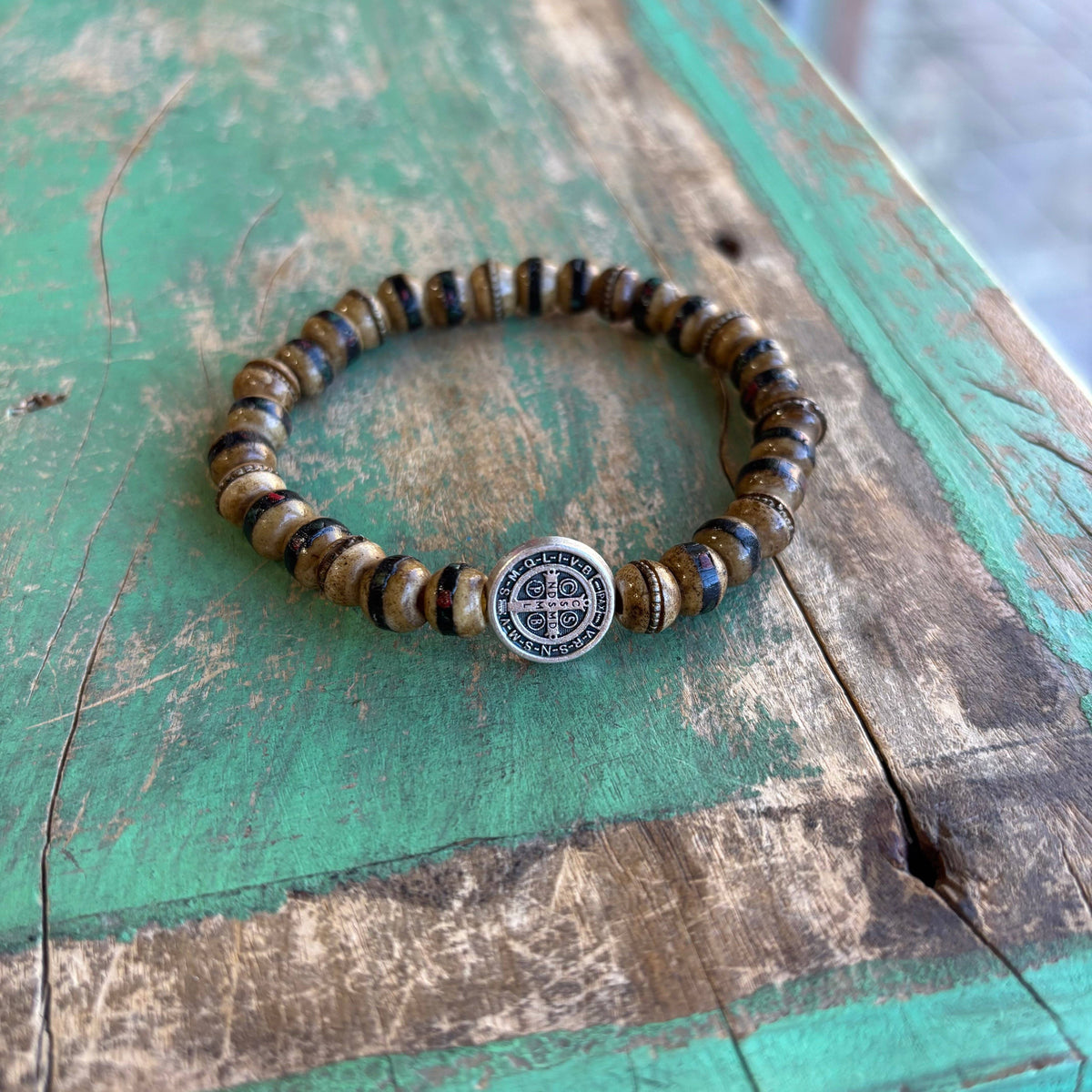 Men of Faith St. Benedict Brown Prayer Bead Men's Bracelet