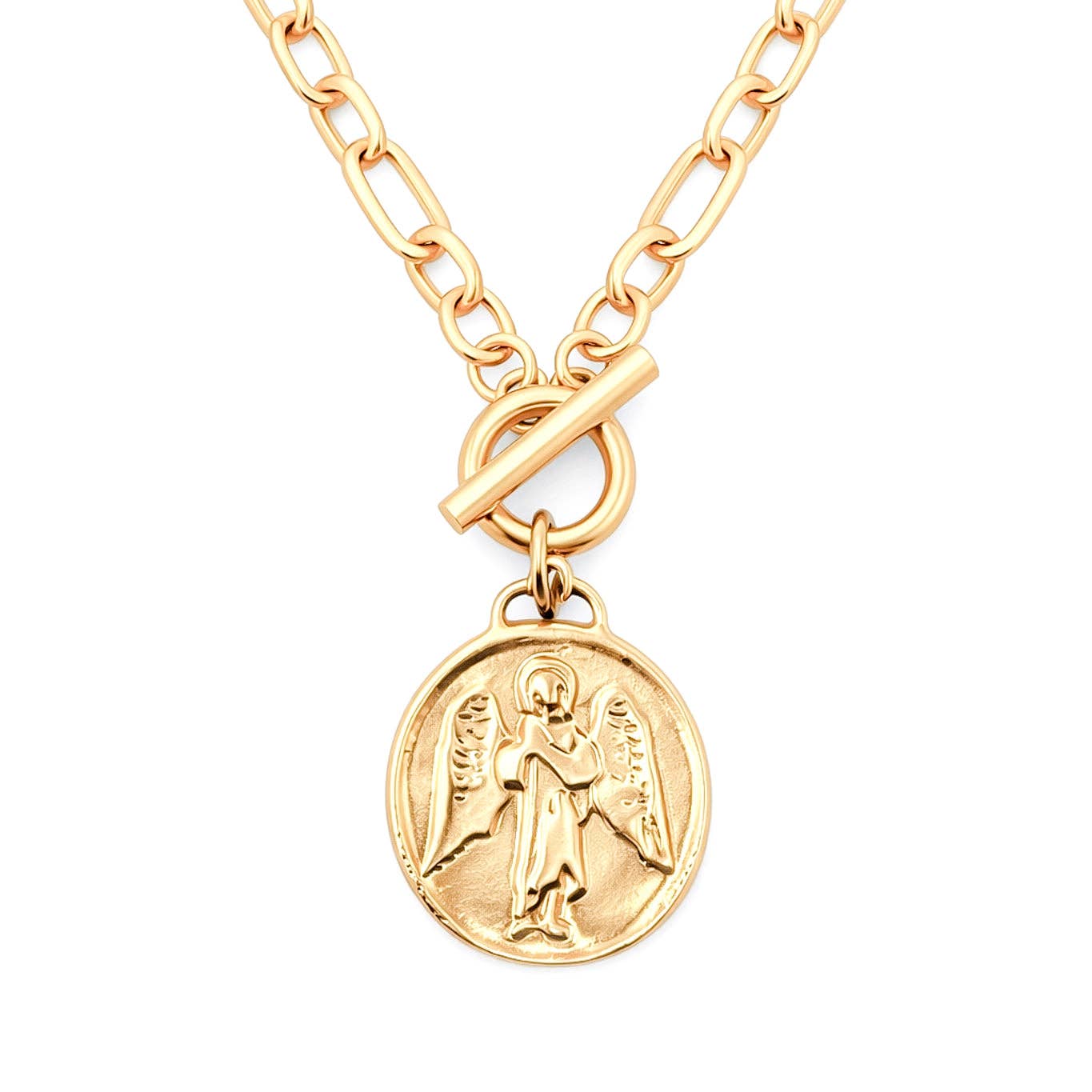 Matte Gold Guardian Angel/Cross Reversible Necklace
