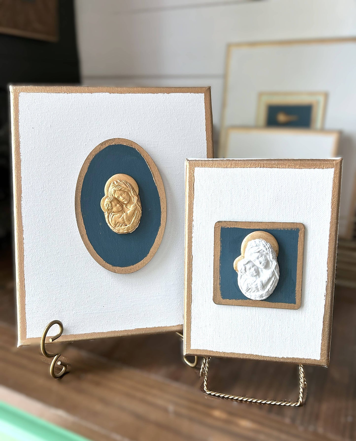 Nativity Intaglios | Christmas holiday holy family madonna : 8x10 gold nativity