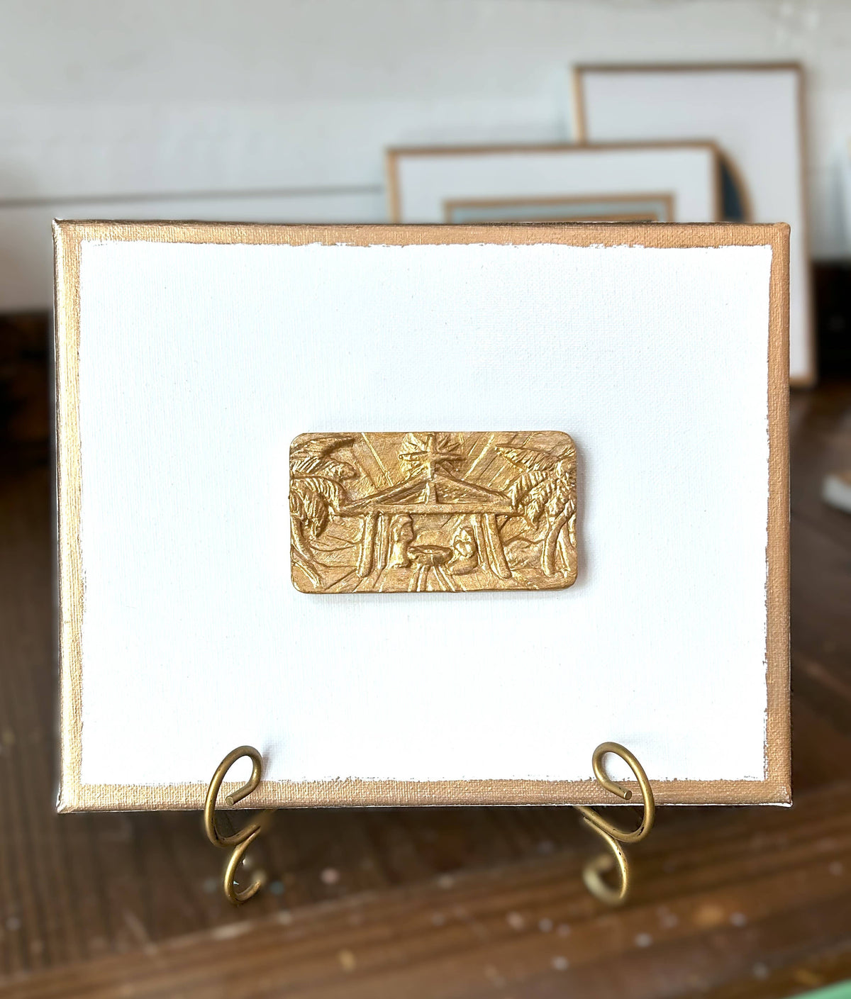 Nativity Intaglios | Christmas holiday holy family madonna : 8x10 gold nativity