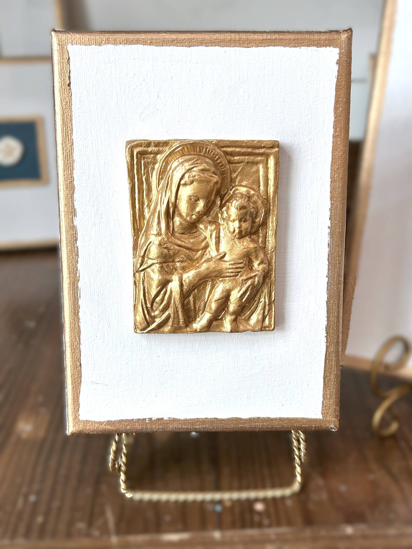 Nativity Intaglios | Christmas holiday holy family madonna : 8x10 gold nativity