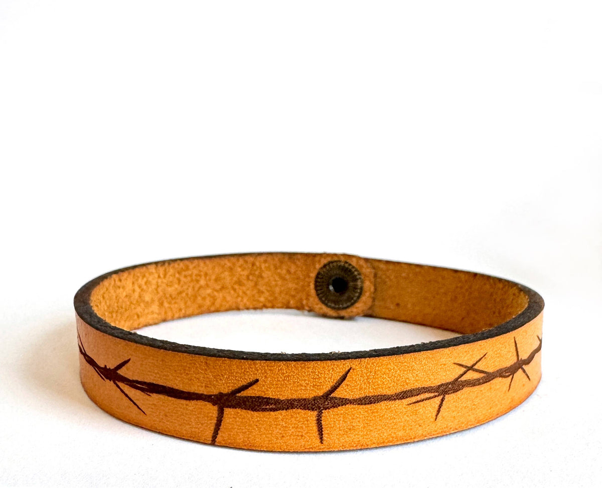 Easter - Single Cross Men's Religious Leather Snap Bracelet Engraved Cuff
