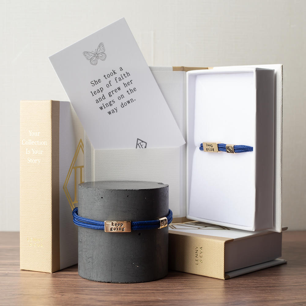 Sentiment Bracelet – Keep Going | Navy Blue Cord
