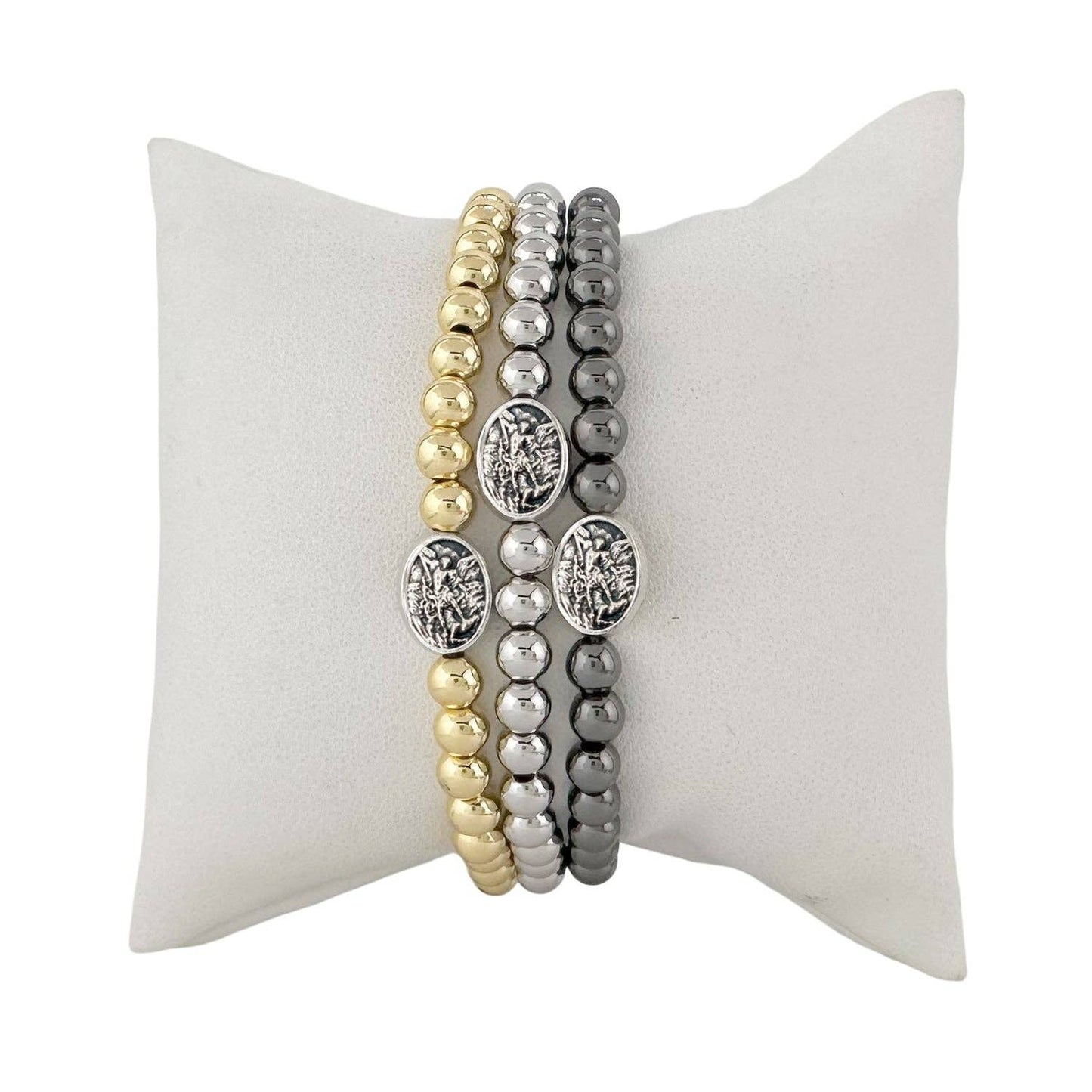 Subliminal Saint Michael The Archangel Stretch Bracelet: Gold and Silver