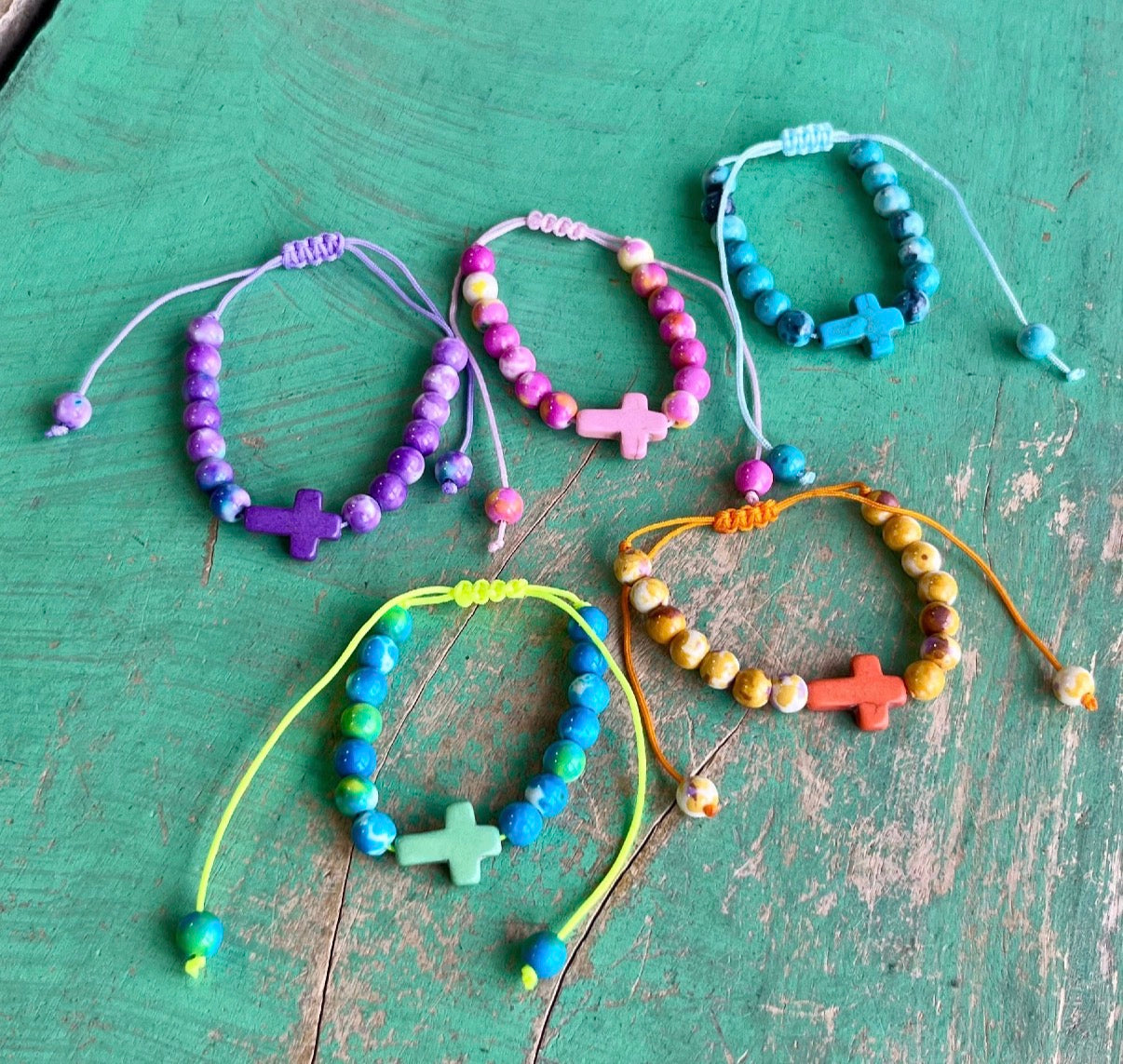 Adjustable Cross Marble Bead Bracelets