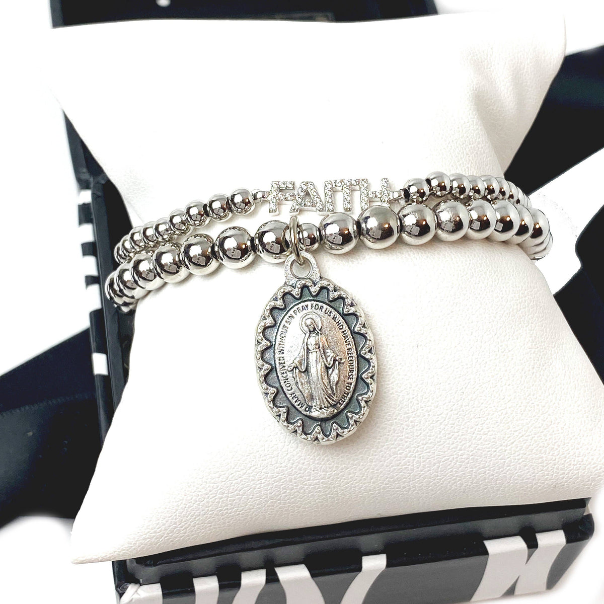 Beautiful Blessed Miraculous Beaded Bracelet: Silver