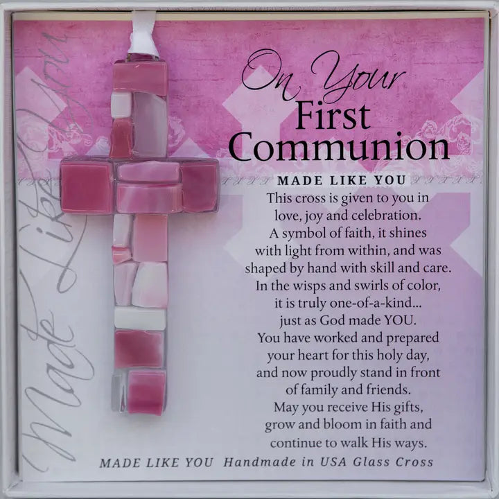 First Communion Gift Cross For Girl: USA Handmade Glass