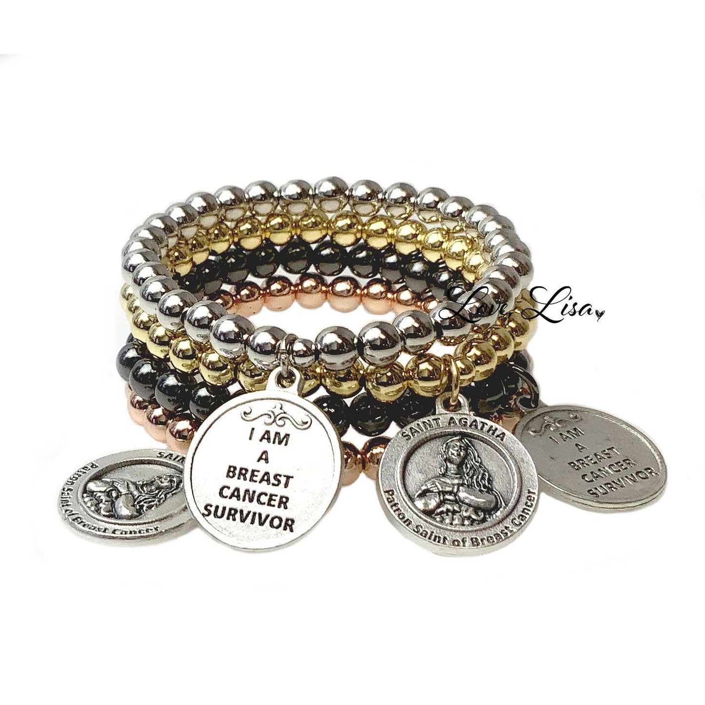 Saint Agatha Patron Saint of Breast Cancer Bracelet: Gold or Silver