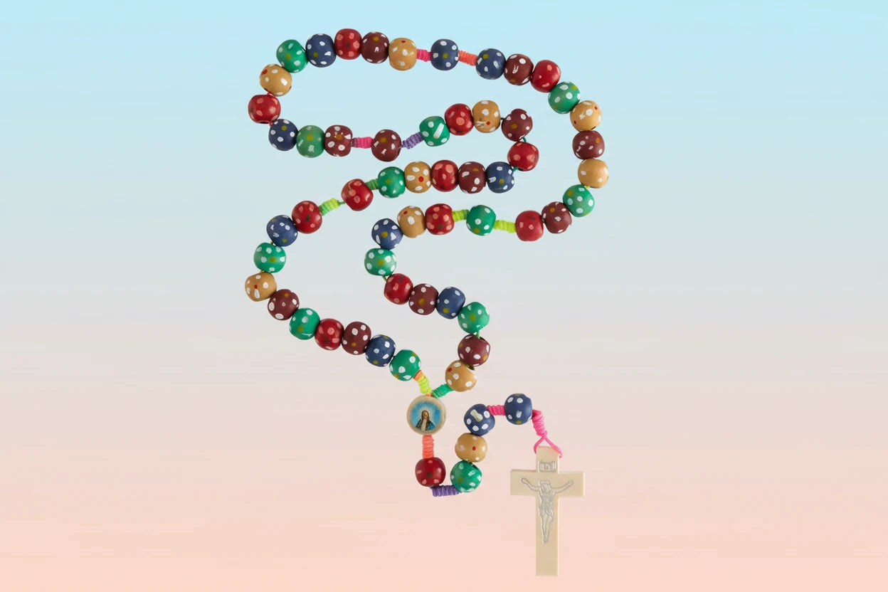 Colorful Wooden Polka-Dot Rosary For Kids