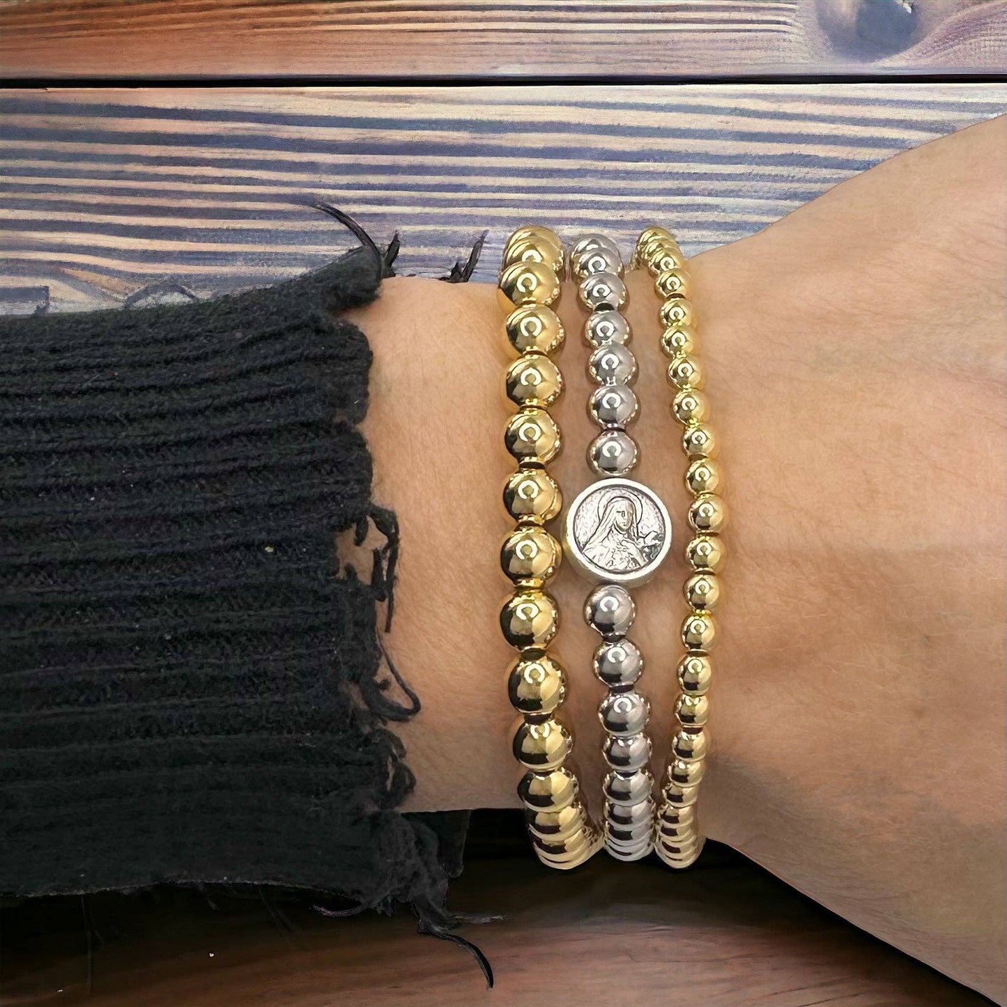 Subliminal Saint Therese Little Flower Beaded Bracelet: Gold or Silver