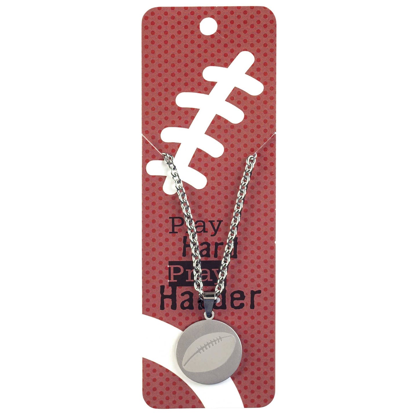 NECKLACE FOOTBALL PRAY HARD HIM SSTL 24"