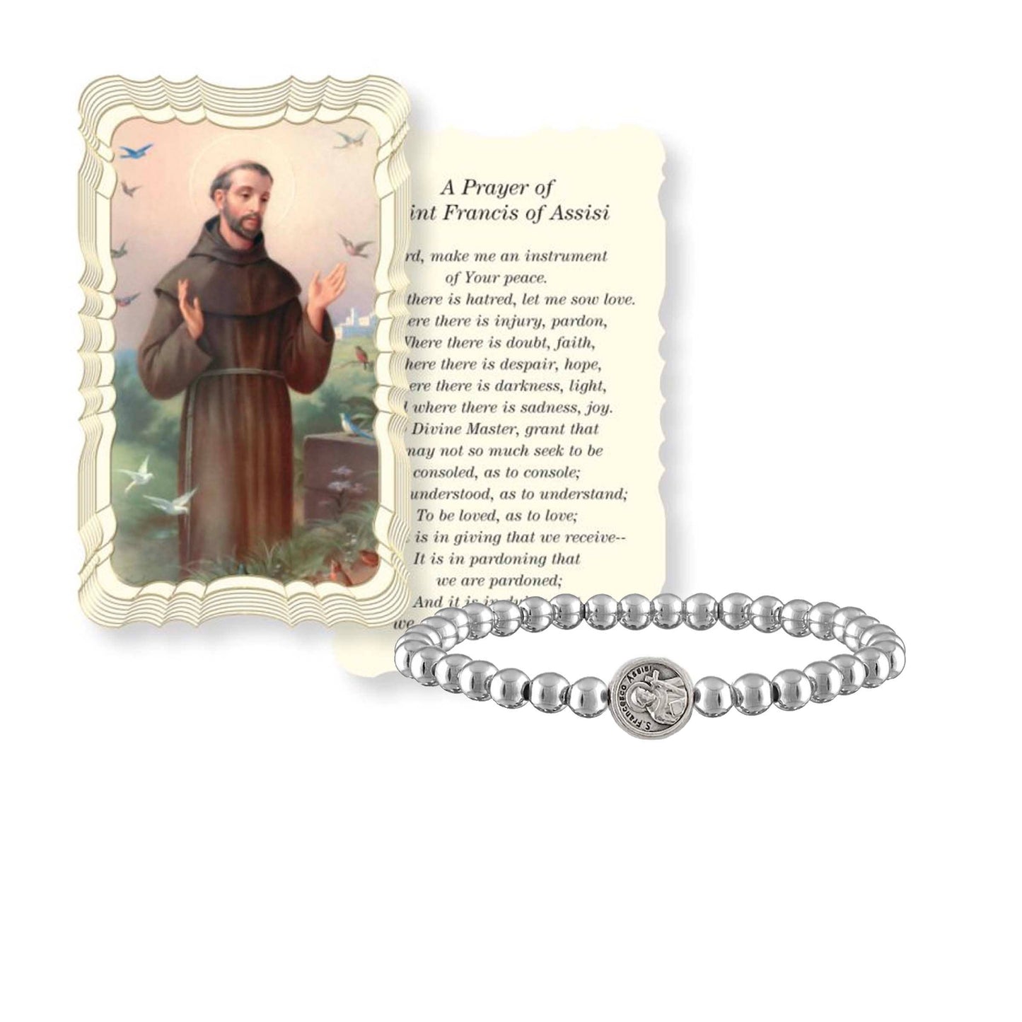 Subliminal Saint Francis Catholic Beaded Stretch Bracelet Prayer for Pets: Gold or Silver