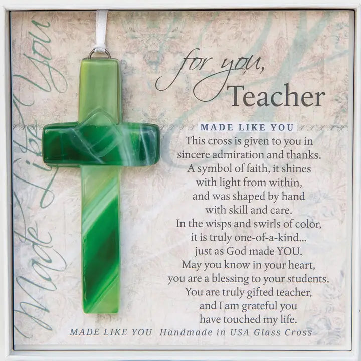 Teacher Gift USA Handmade Glass Cross